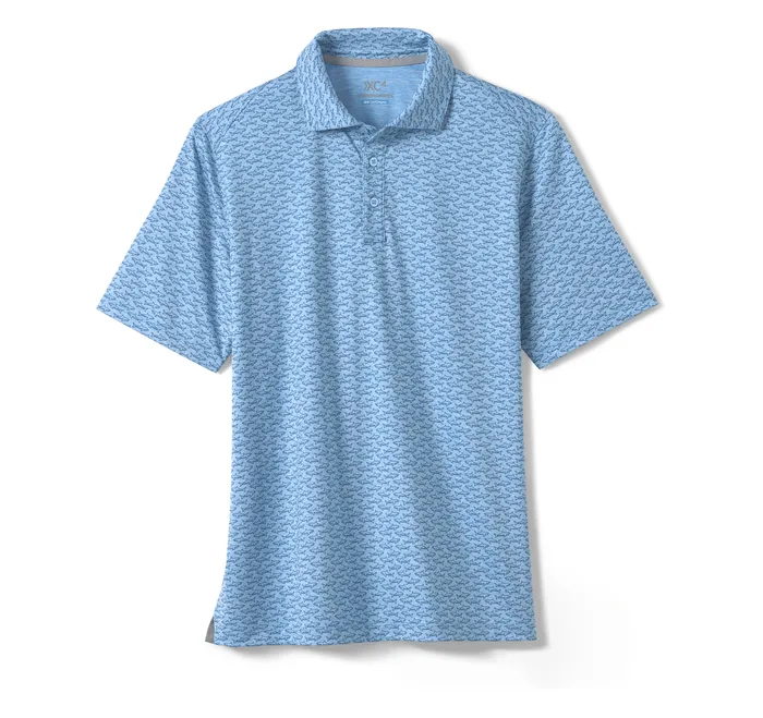 Polos and Tees Johnston and Murphy Men XC4 Performance Print Polos Cool Degree Blue Shark