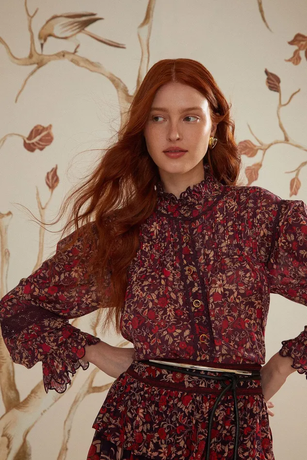 Purple Chelsea Garden Long Sleeve Blouse Women Farm Rio Blouses