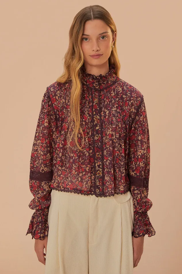Purple Chelsea Garden Long Sleeve Blouse Women Farm Rio Blouses