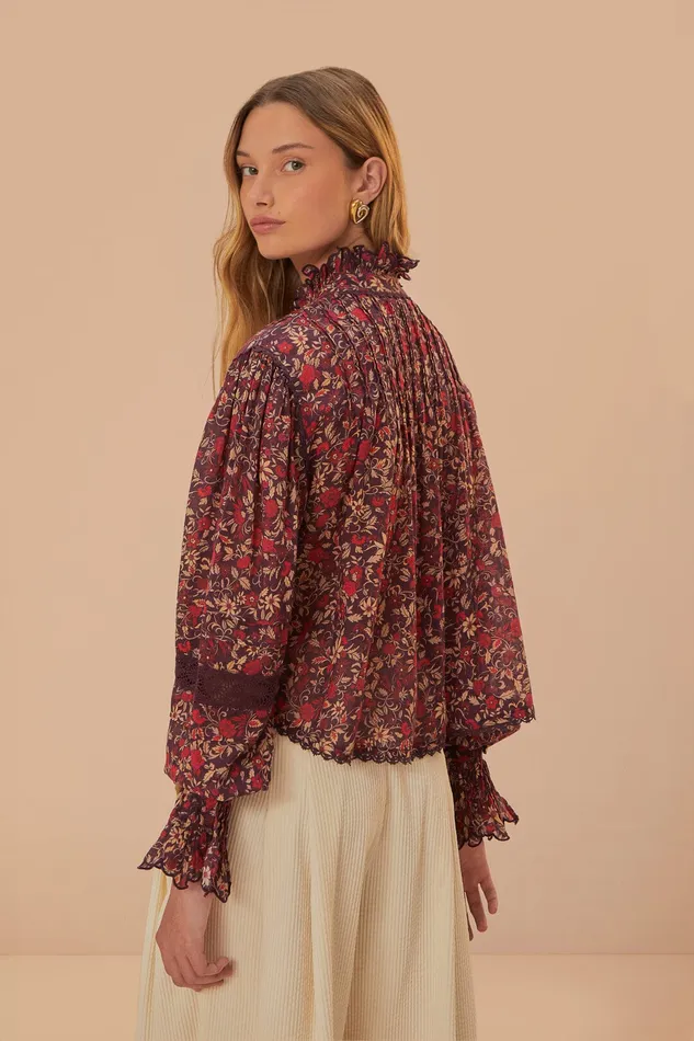 Purple Chelsea Garden Long Sleeve Blouse Women Farm Rio Blouses