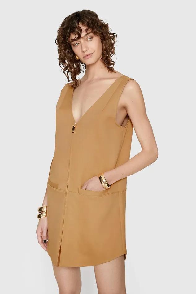 Rebecca Minkoff Adrian Zip Dress Camel Women Dresses