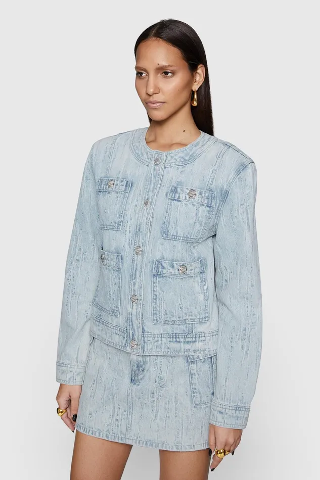 Rebecca Minkoff Baxter Patch Pocket Denim Jacket Mirage Women Outerwear