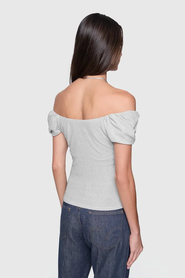 Rebecca Minkoff Devin Off Shoulder Top Silver Women Tops