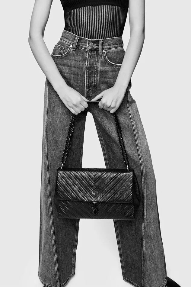 Rebecca Minkoff Edie Embossed Large Shoulder Black Women Shoulder Bags