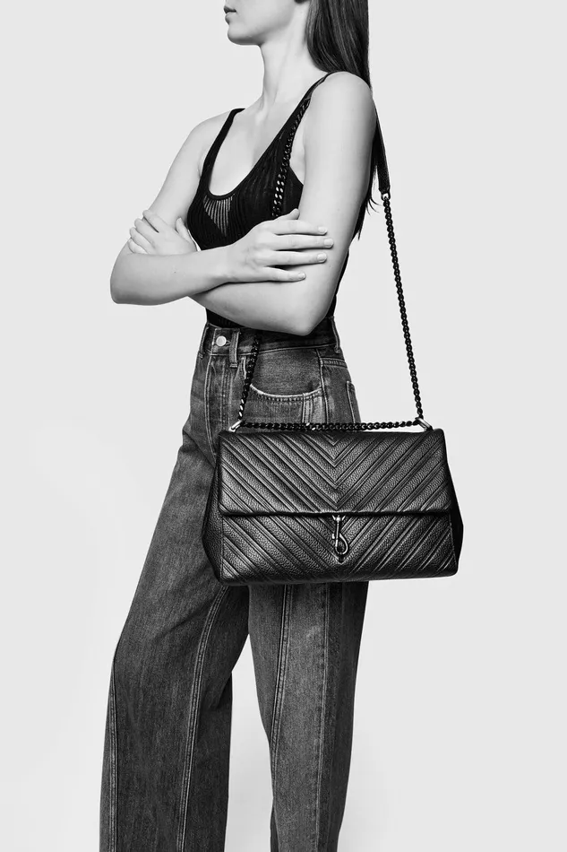 Rebecca Minkoff Edie Embossed Large Shoulder Black Women Shoulder Bags