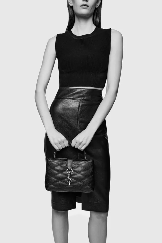 Rebecca Minkoff Edie Top Handle Satchel With Diamond Quilt Black Women Top Handle Bags