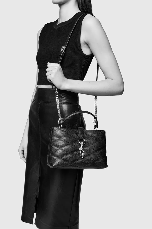 Rebecca Minkoff Edie Top Handle Satchel With Diamond Quilt Black Women Top Handle Bags