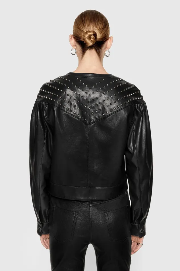 Rebecca Minkoff Ozzy Studded Leather Jacket True Black Women Leather