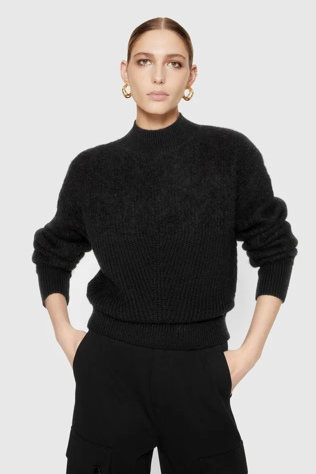 Rebecca Minkoff Priscilla TwoTexture Sweater True Black Women Sweaters and Sweatshirts