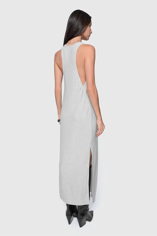 Rebecca Minkoff Veda U Neck Maxi Dress Silver Women Dresses