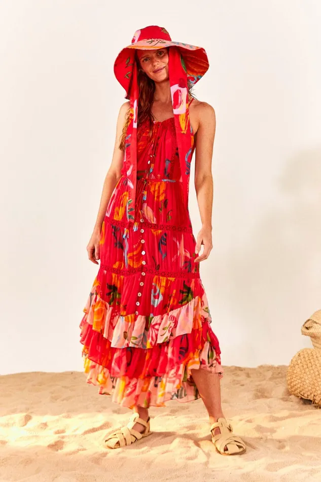Red Mixed Fruits Ocean Maxi Dress Women Farm Rio Maxi Dresses