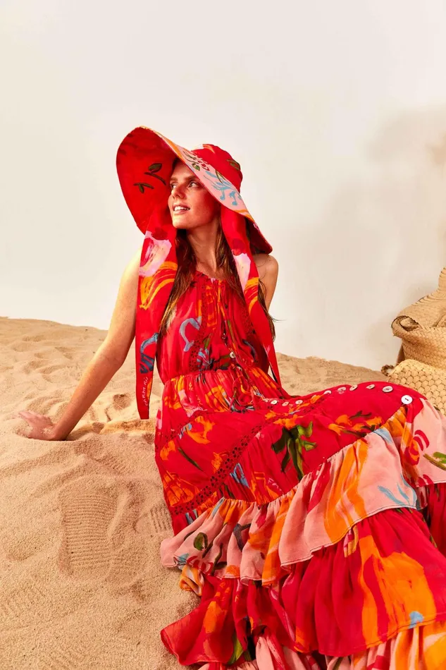 Red Mixed Fruits Ocean Maxi Dress Women Farm Rio Maxi Dresses