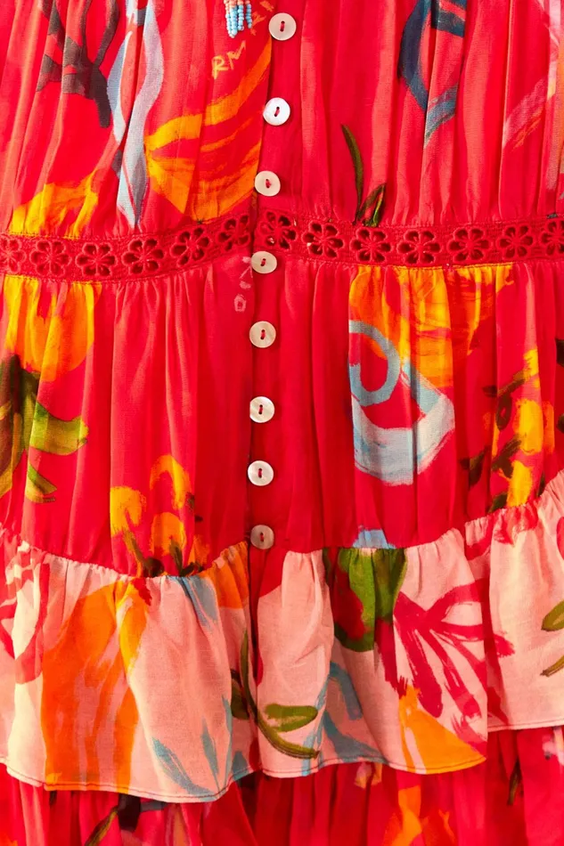 Red Mixed Fruits Ocean Maxi Dress Women Farm Rio Maxi Dresses