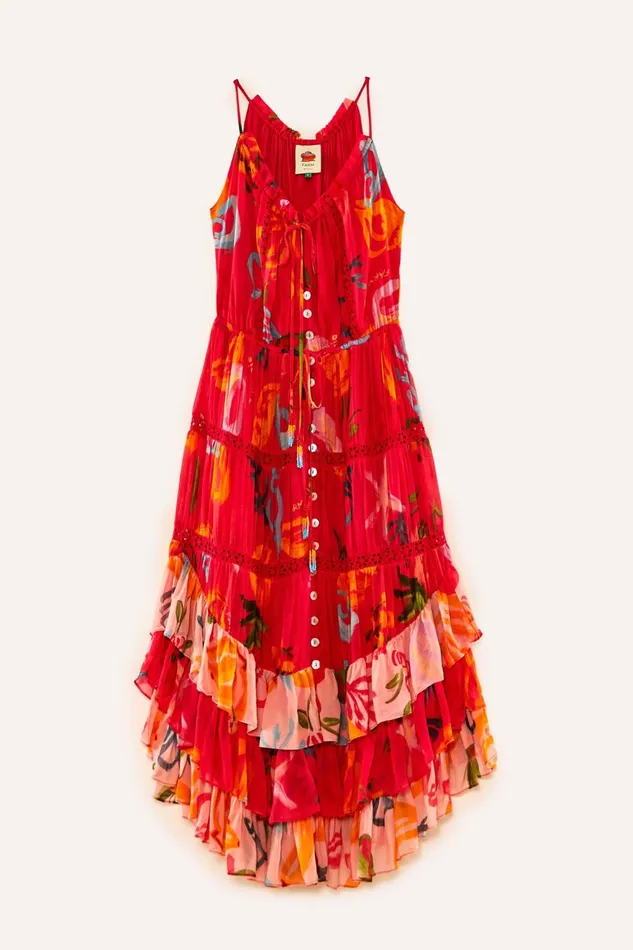 Red Mixed Fruits Ocean Maxi Dress Women Farm Rio Maxi Dresses