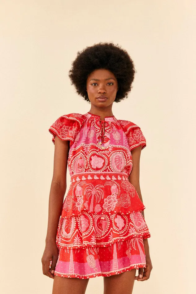 Red Summer Sunrise Mini Skirt Women Farm Rio Skirts