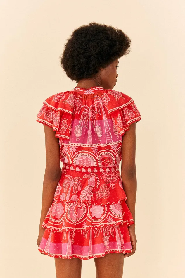 Red Summer Sunrise Mini Skirt Women Farm Rio Skirts