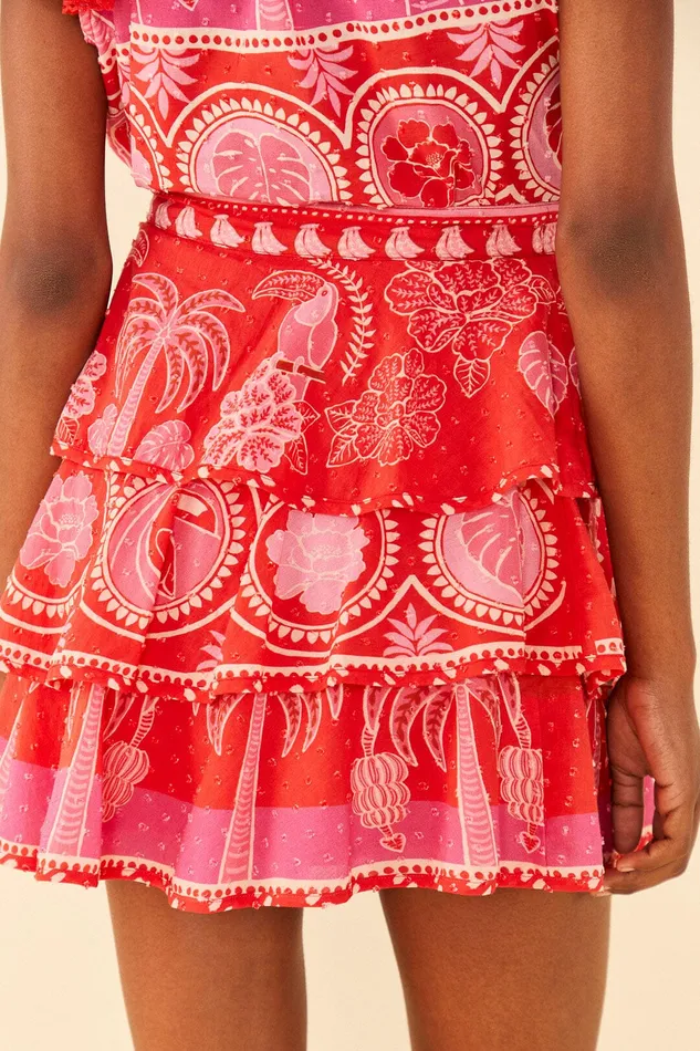 Red Summer Sunrise Mini Skirt Women Farm Rio Skirts