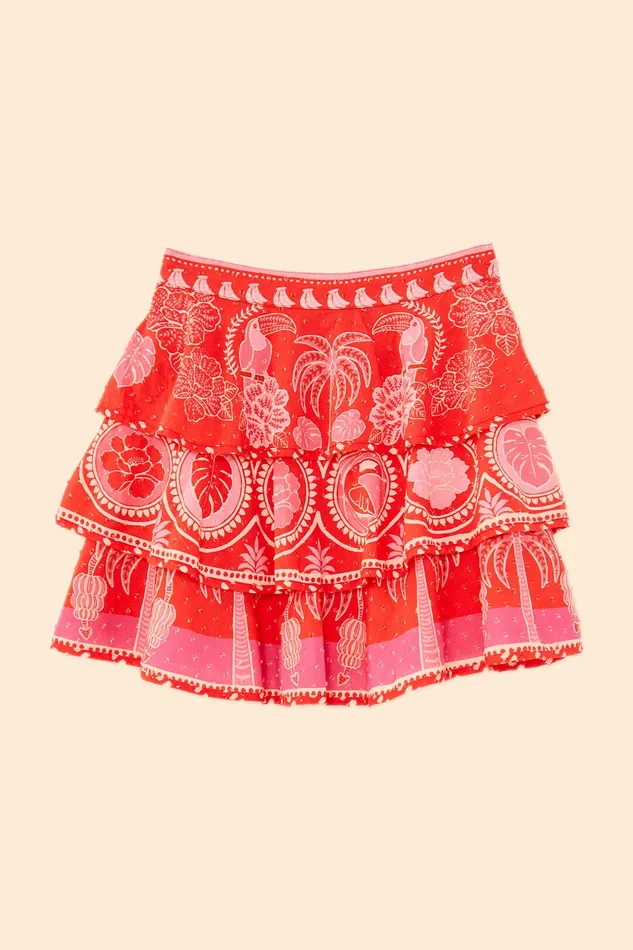 Red Summer Sunrise Mini Skirt Women Farm Rio Skirts