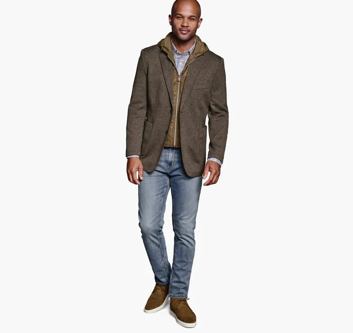 Removable HoodedBib Knit Blazer CamelNavy Apparel Johnston and Murphy Men
