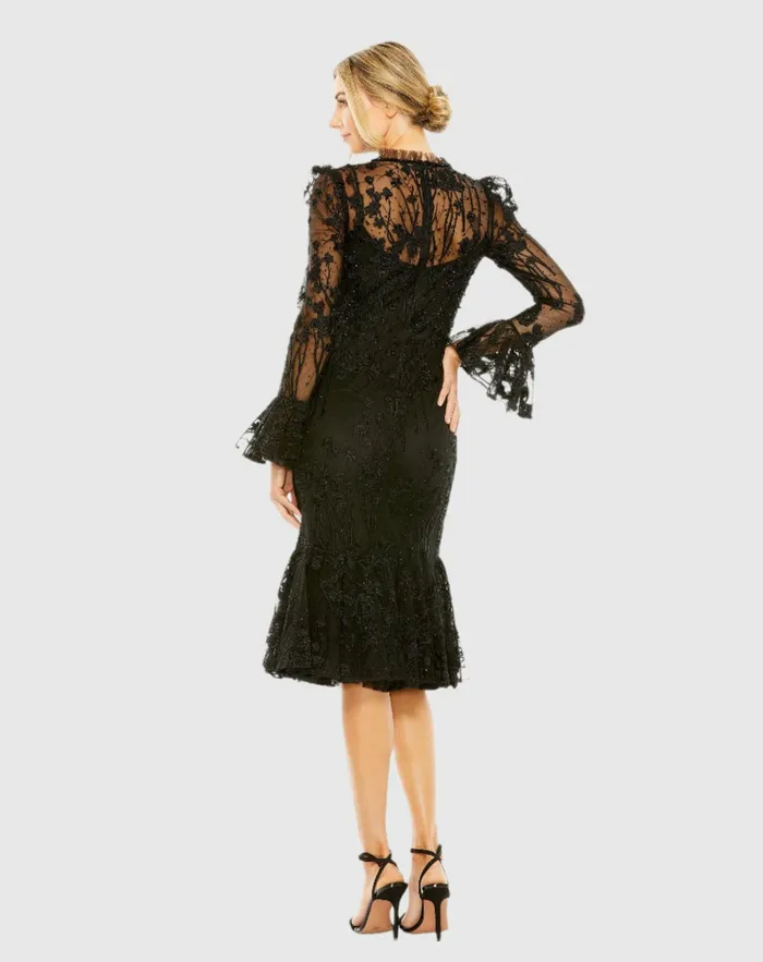 Ruffle Wrist Embellished High Neck Midi Dress Black Best Sellers Mac Duggal Women Ruffle Wrist Embellished High Neck Midi Dress Black Best Sellers Mac Duggal Women