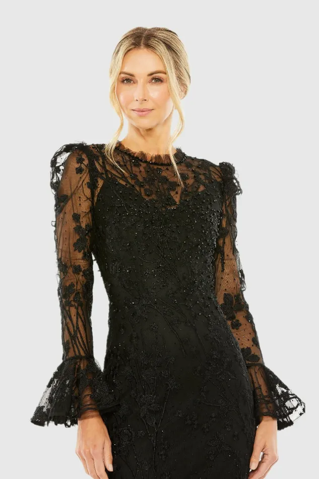 Ruffle Wrist Embellished High Neck Midi Dress Black Best Sellers Mac Duggal Women Ruffle Wrist Embellished High Neck Midi Dress Black Best Sellers Mac Duggal Women