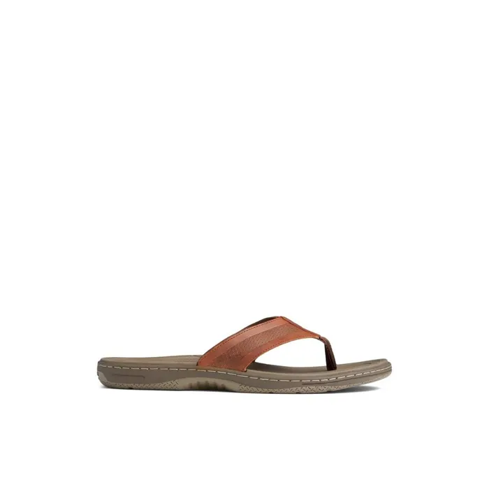 Sandals Men Sperry Havasu Perf Flip Flop Brown Leather Perf
