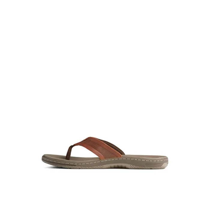 Sandals Men Sperry Havasu Perf Flip Flop Brown Leather Perf