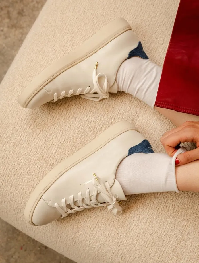 Sanna Off White and Stone Denim Women Bobbies Sneakers