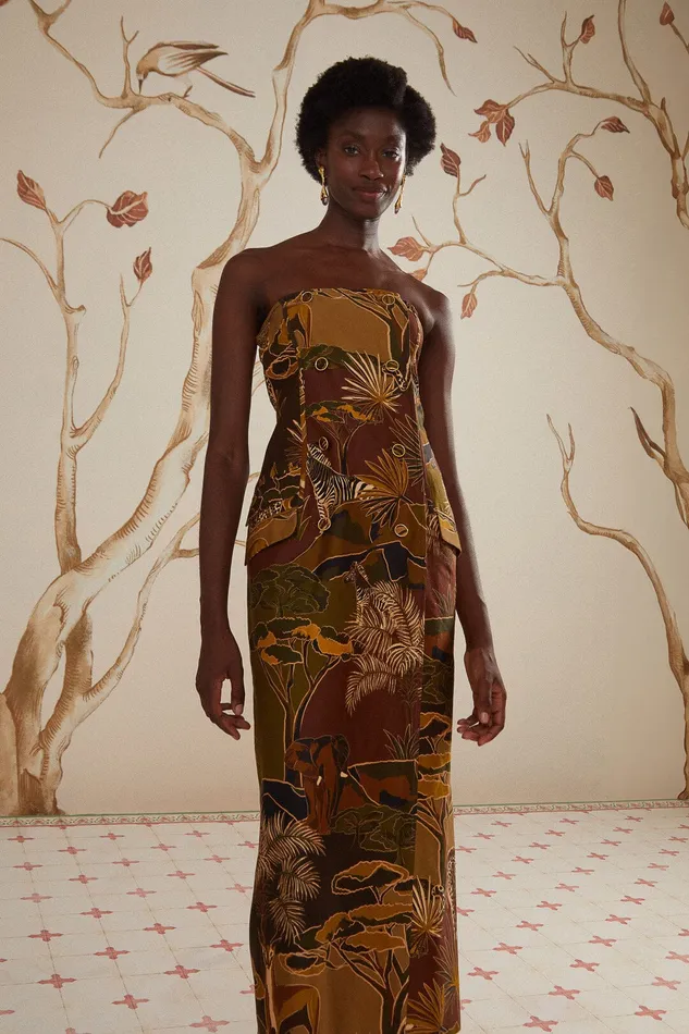 Savana Dream Caramel Strapless Buttonned Midi Dress Women Farm Rio Midi Dresses
