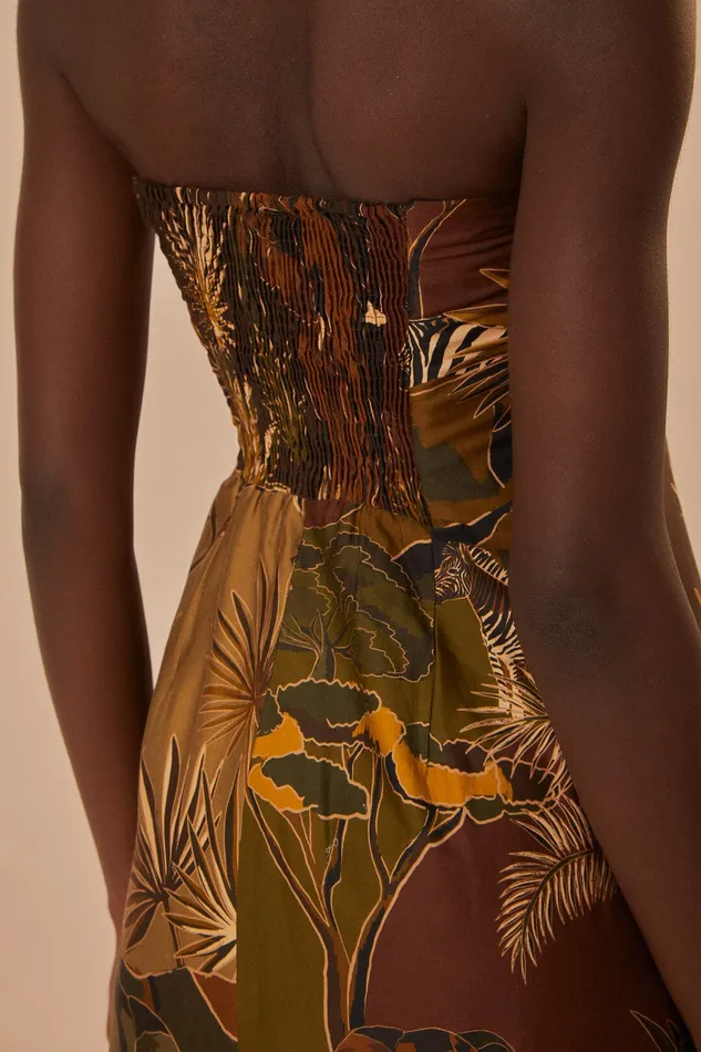 Savana Dream Caramel Strapless Buttonned Midi Dress Women Farm Rio Midi Dresses