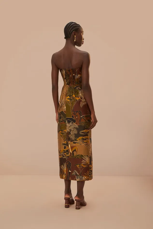 Savana Dream Caramel Strapless Buttonned Midi Dress Women Farm Rio Midi Dresses
