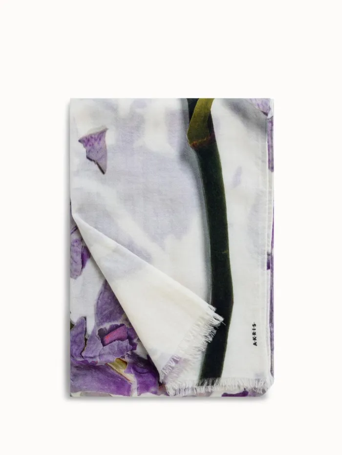 Scarf Cashmere Silk Scattered Orchid Print Orchid Women Akris Cashmere