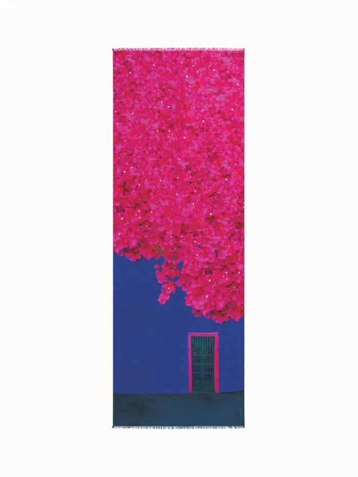 Scarf In Cashmere And Silk With Bougainvillea Porta Print Pink Women Akris Cashmere