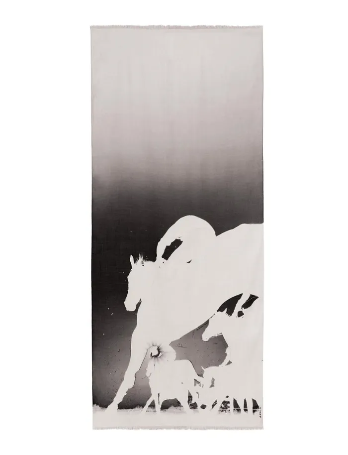 Scarf In Cashmere And Silk With Turf Print Cremello Women Akris Cashmere