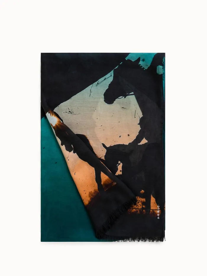 Scarf In Cashmere And Silk With Turf Print Multicolor Women Akris Cashmere