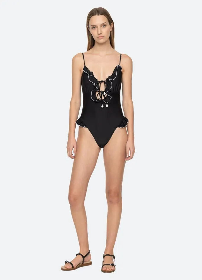 Sea New York Swimwear Women Camille Ruffle One Piece Black