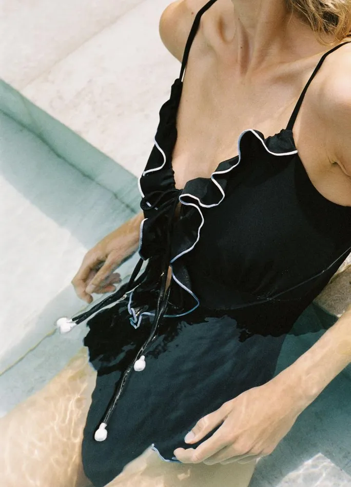 Sea New York Swimwear Women Camille Ruffle One Piece Black