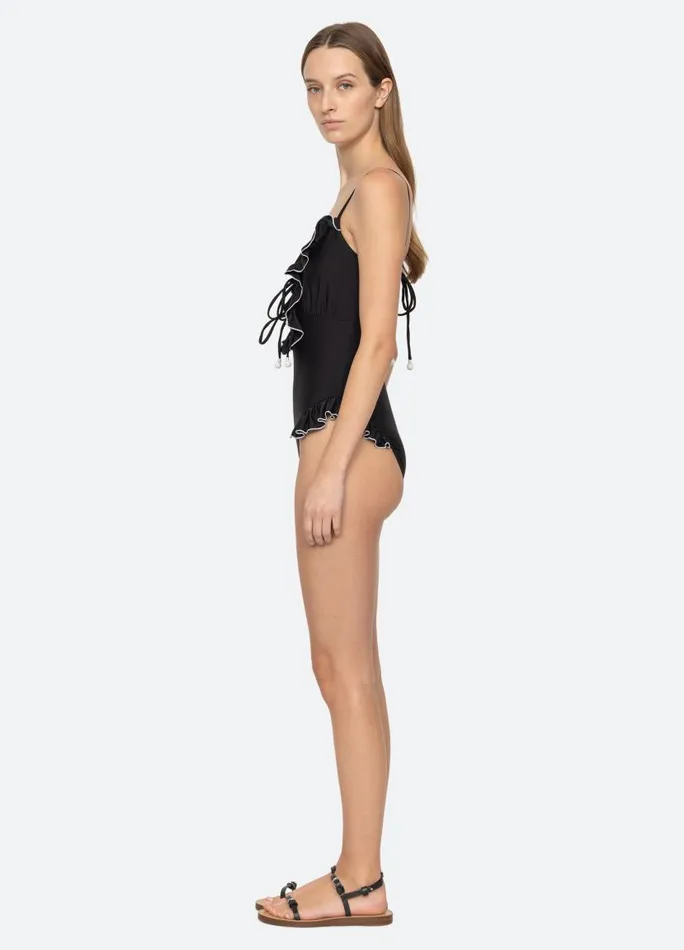 Sea New York Swimwear Women Camille Ruffle One Piece Black