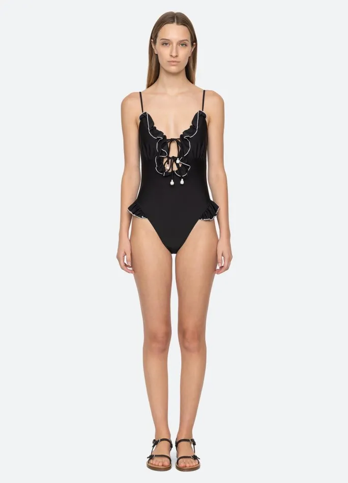 Sea New York Swimwear Women Camille Ruffle One Piece Black