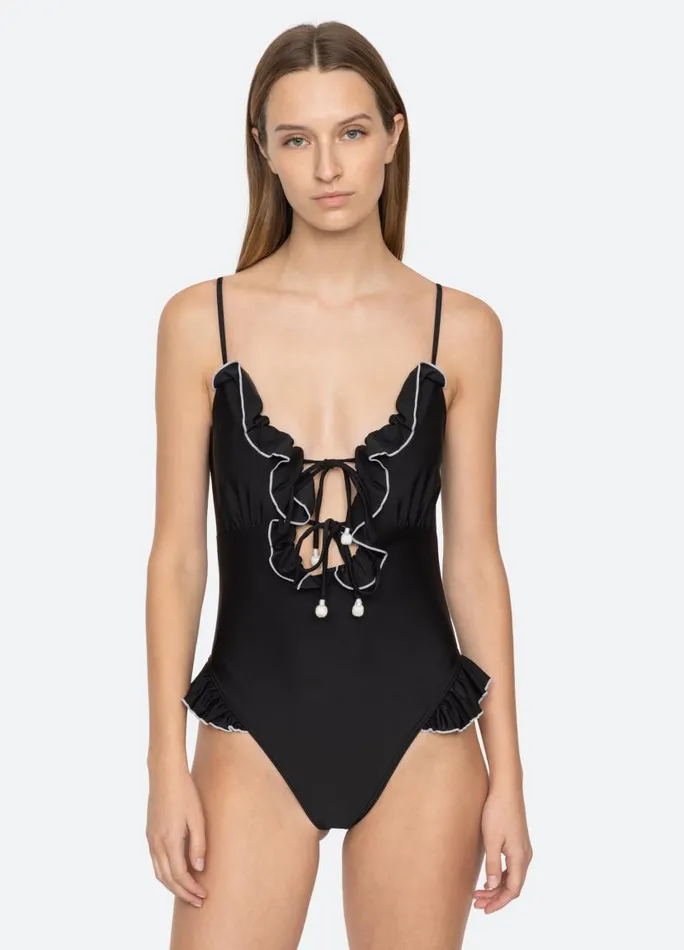 Sea New York Swimwear Women Camille Ruffle One Piece Black