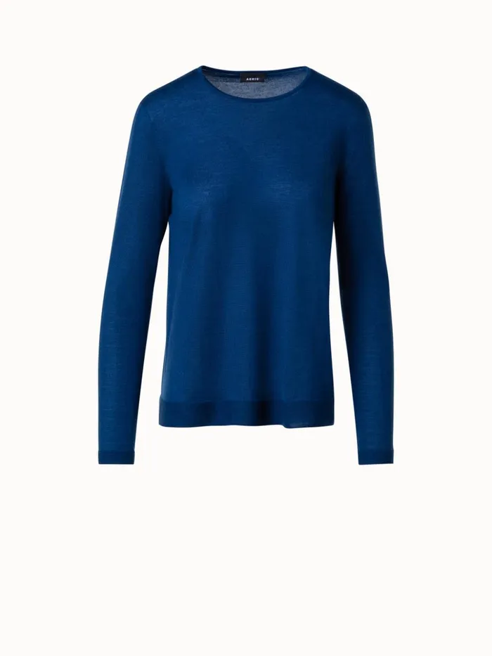 Seamless Cashmere Silk Knit Sweater Denim Women Akris Cashmere