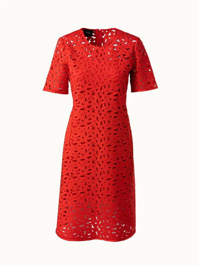 Second Glance Embroidery Sheath Dress Hibiscus Women Akris Dresses