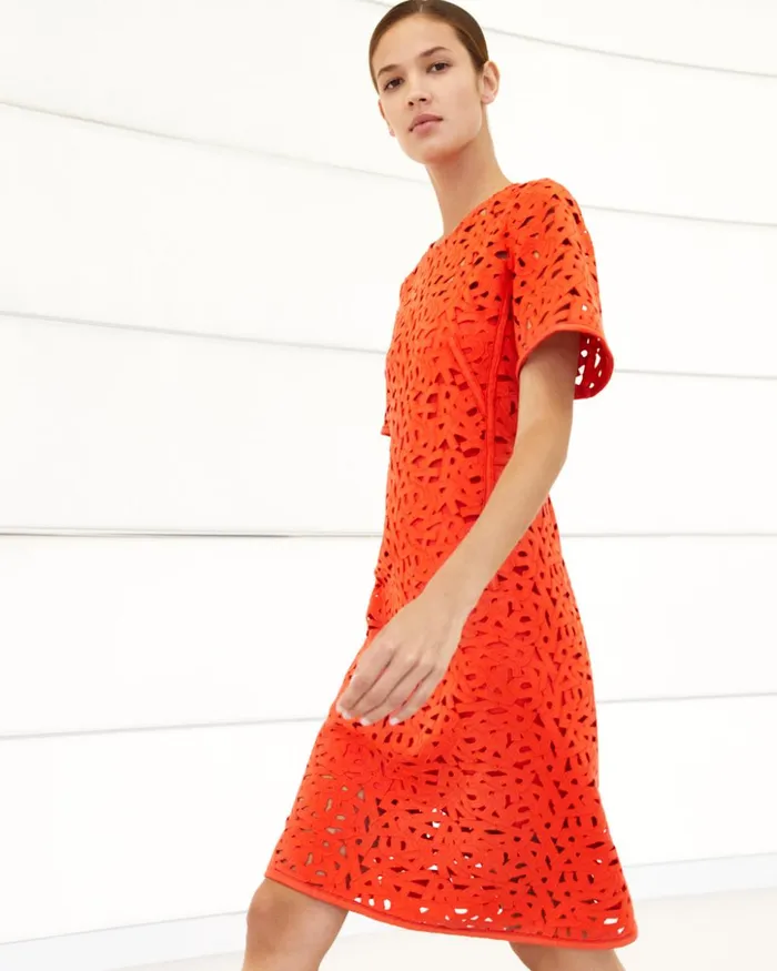 Second Glance Embroidery Sheath Dress Hibiscus Women Akris Dresses