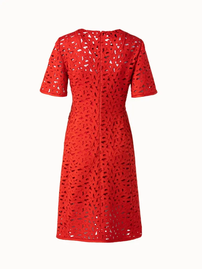 Second Glance Embroidery Sheath Dress Hibiscus Women Akris Dresses