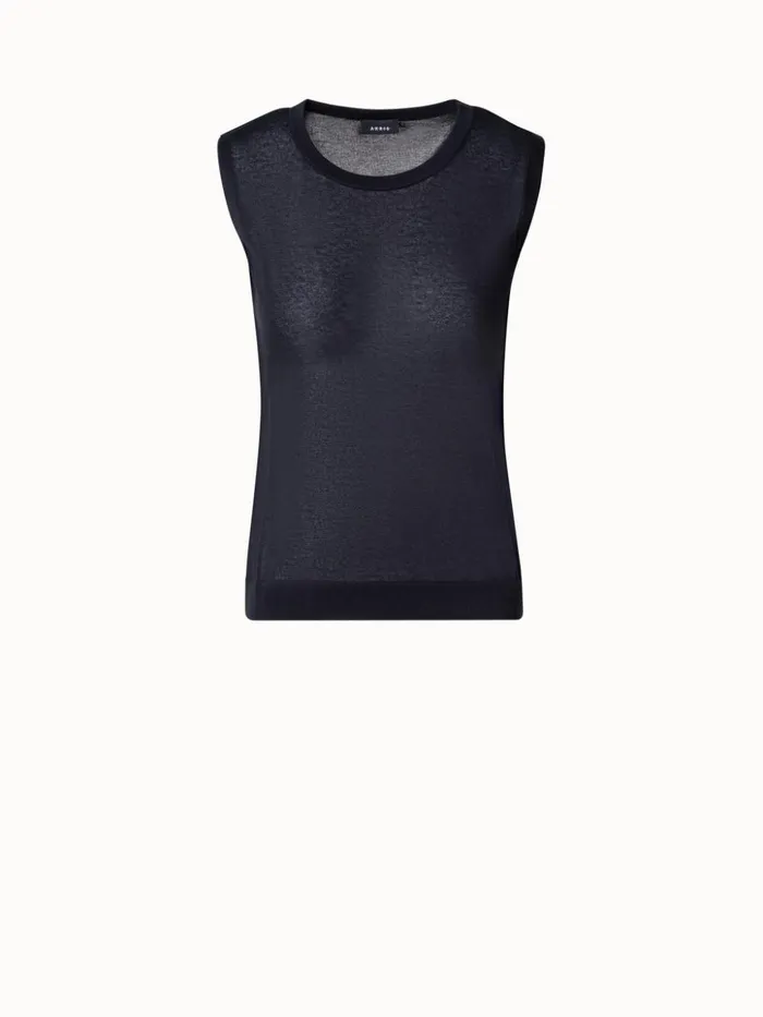 SemiTransparent Knit Top In Cotton Blend Black Women Akris Knitwear