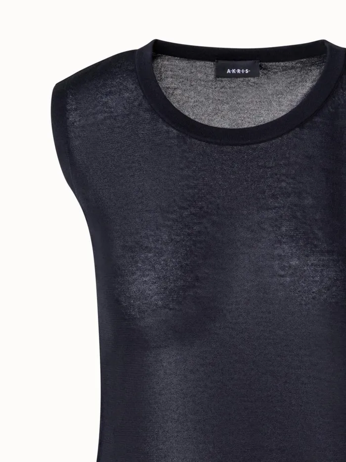 SemiTransparent Knit Top In Cotton Blend Black Women Akris Knitwear