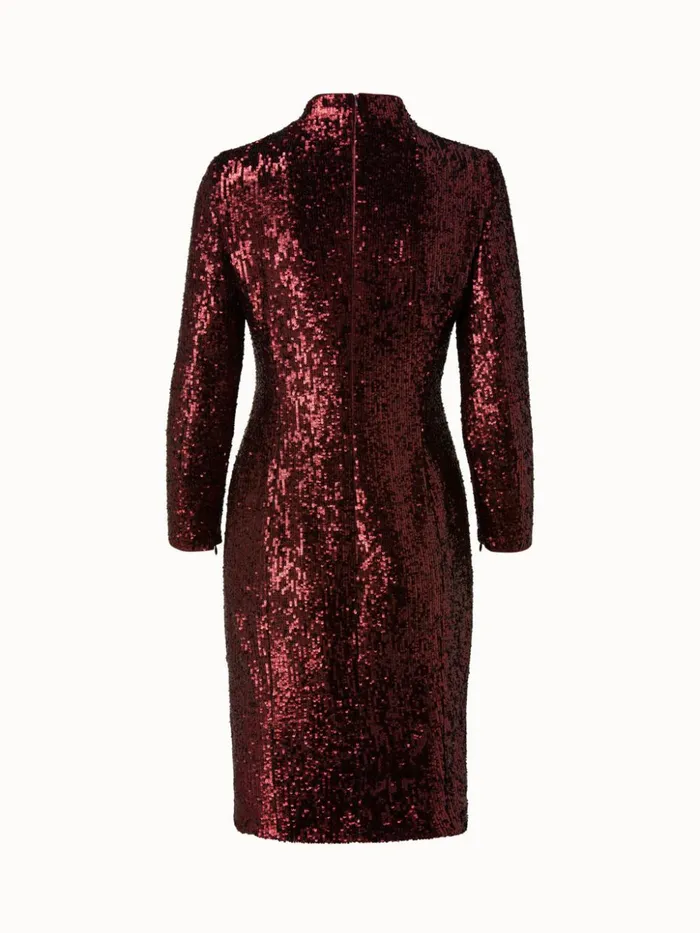 Sequins Stretch Long Sleeve Sheath Dress Marsala Women Akris Dresses