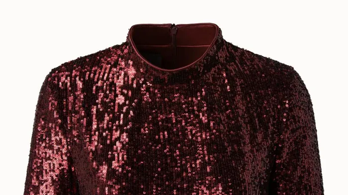 Sequins Stretch Long Sleeve Sheath Dress Marsala Women Akris Dresses