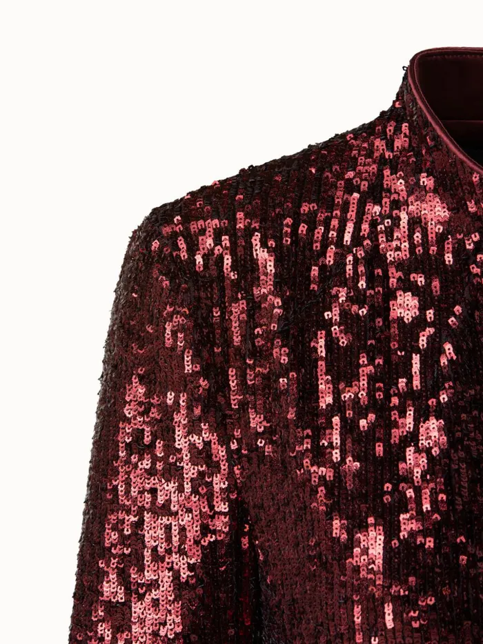 Sequins Stretch Long Sleeve Sheath Dress Marsala Women Akris Dresses