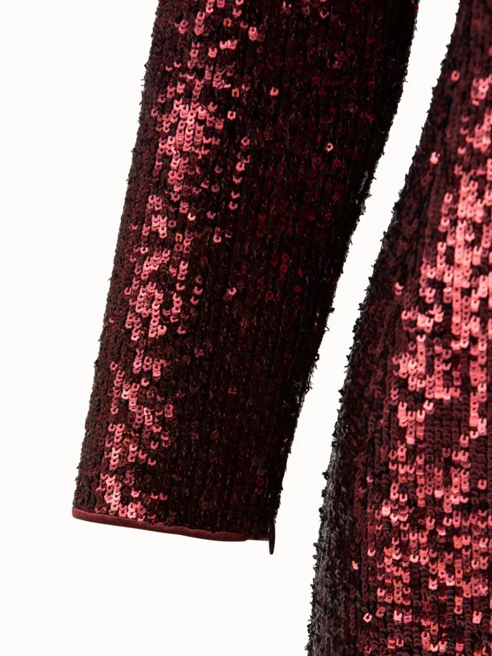 Sequins Stretch Long Sleeve Sheath Dress Marsala Women Akris Dresses